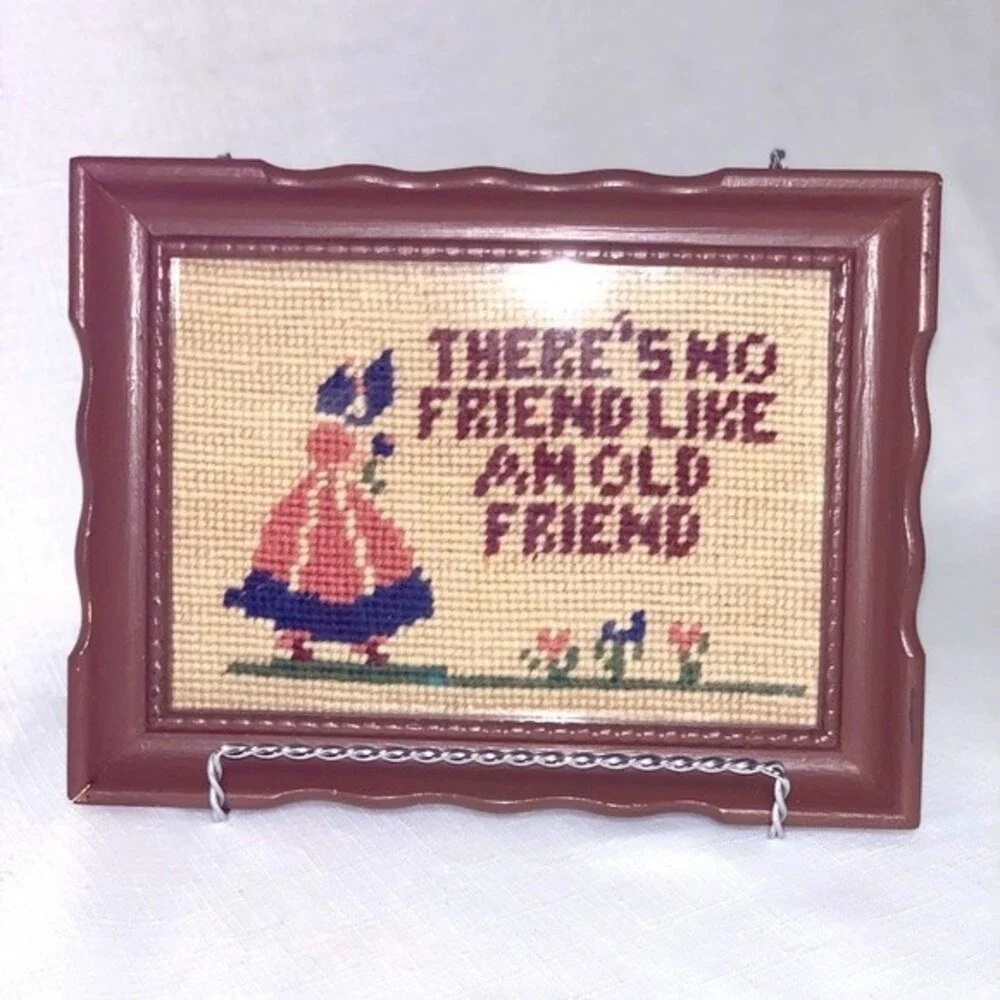 Vintage Handmade Home Decor Grannycore Stitched Friendship Sign 1941 Crafty Art